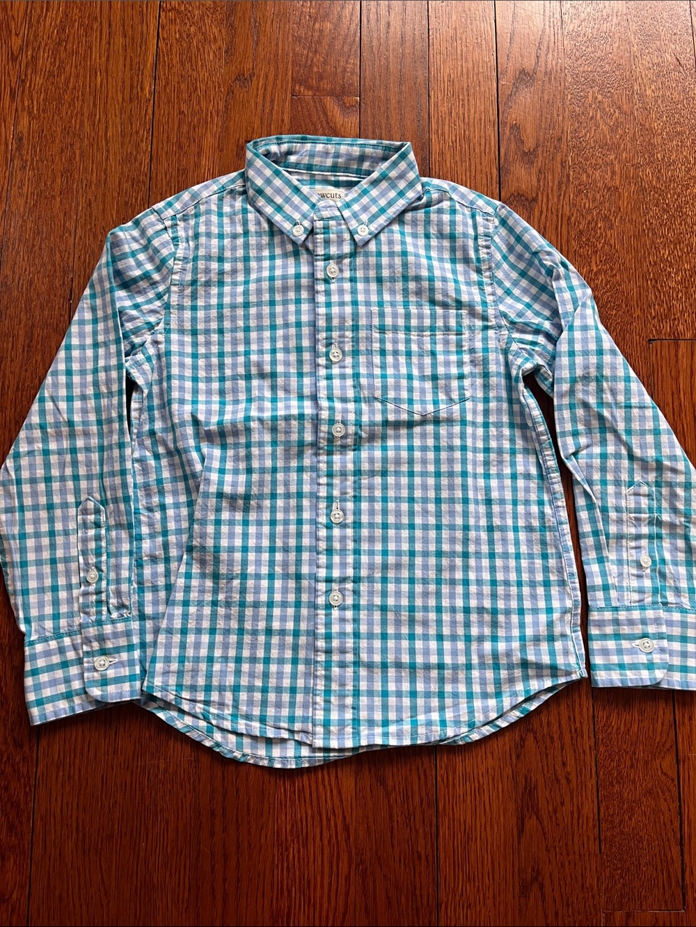 Crewcuts Plaid Button-Down Shirt - Teal & Light Blue